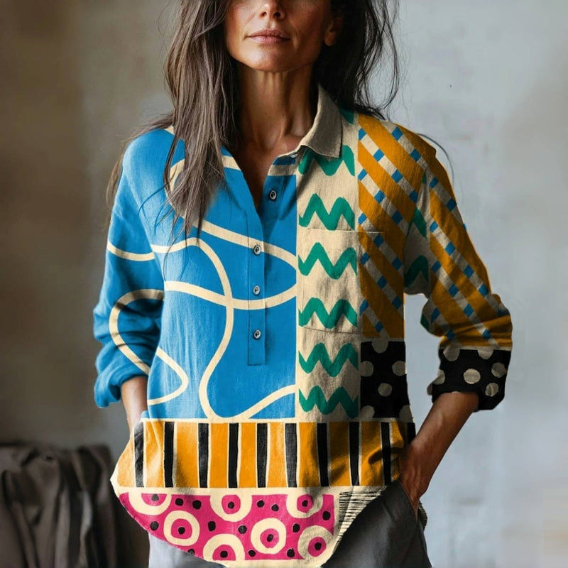 Velia - Vintage Geometric Print Blouse