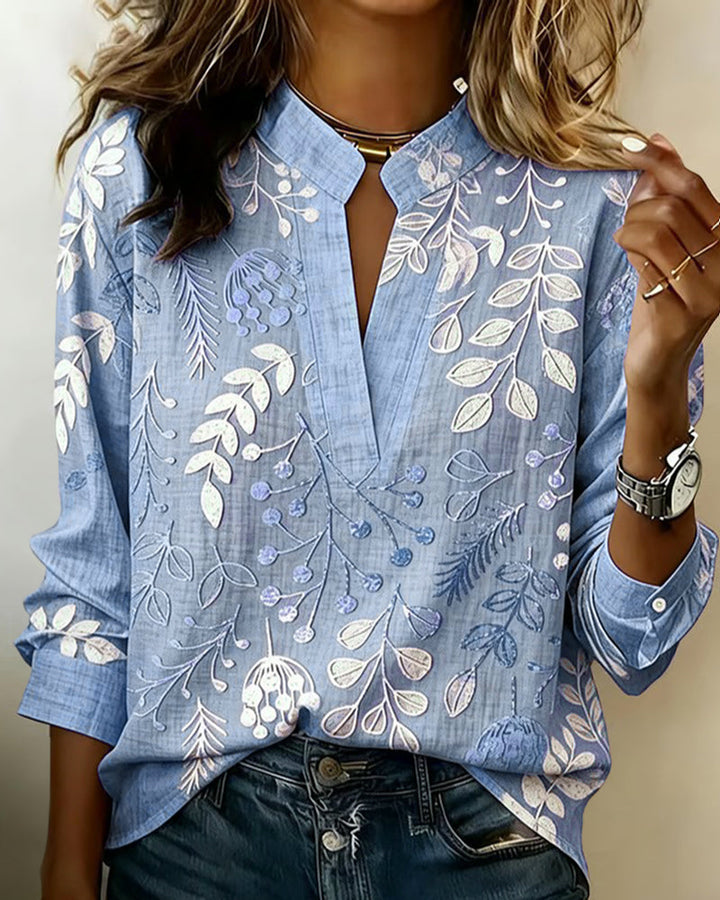 Adanna - Floral Pattern Blouse With High Neck