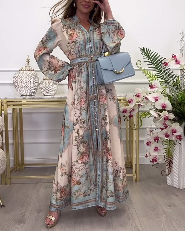 Kitana - Long Dress with Buttoned and Floral Print