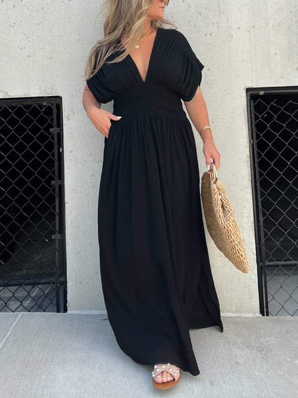 Neisya - Slit V-Neck Maxi Long Dress