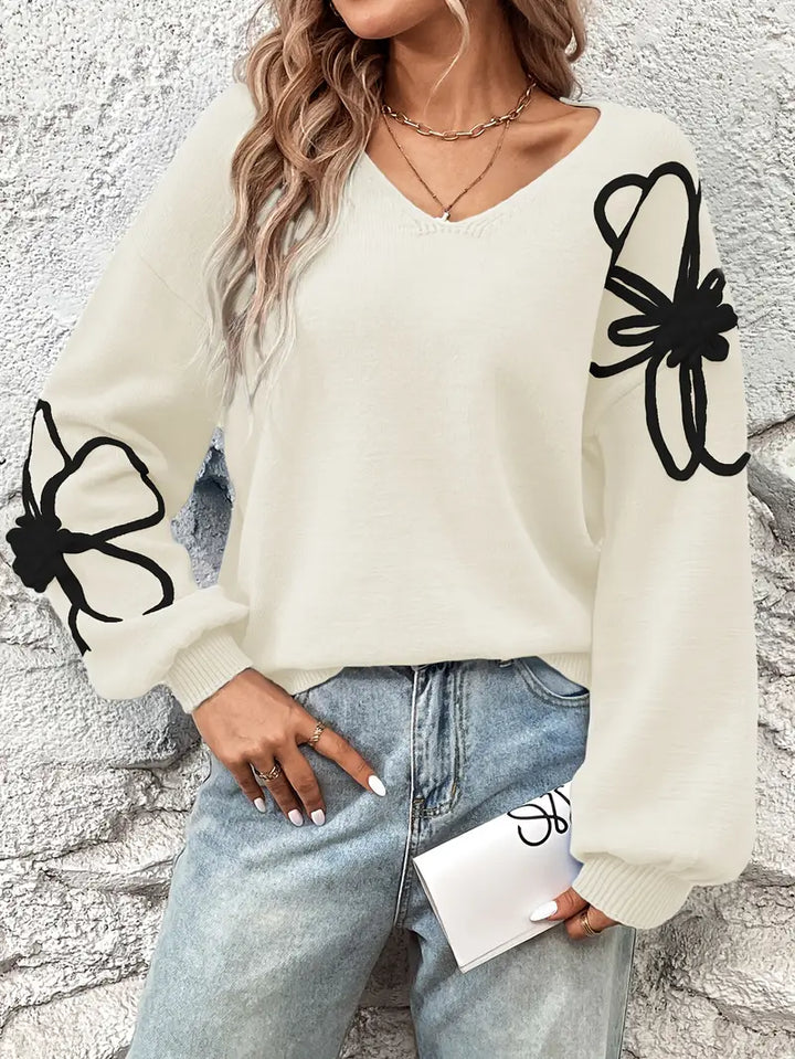Semira - Long Sleeve Sweater With Floral Embroidery