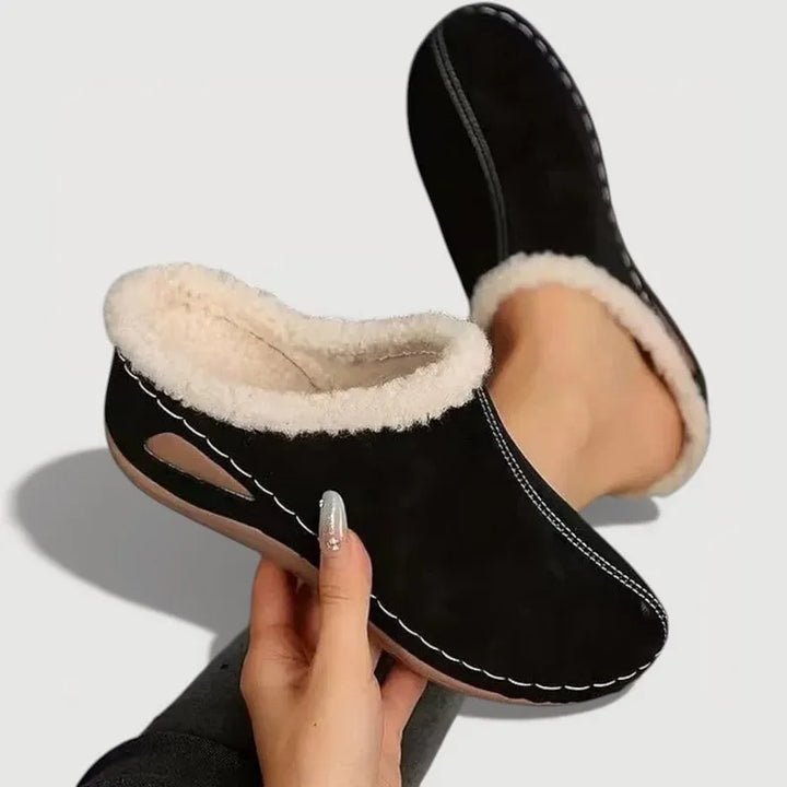Achly - Plush Denim Platform Slippers