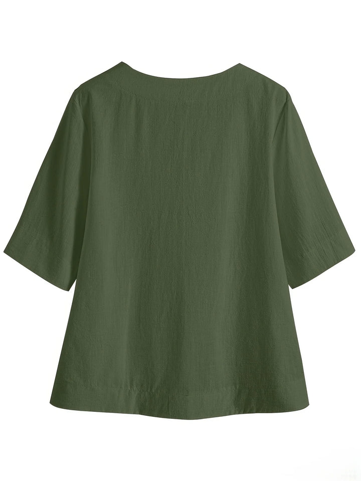 Mattea - Casual Loose Fitting Top With V Neck