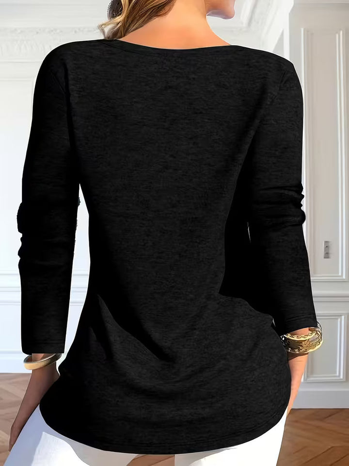 Keziana - V-neck Long Sleeve Button Top