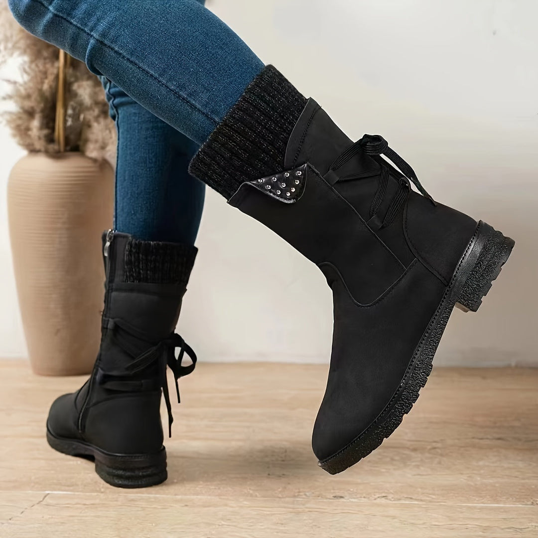 Kaelette - Lace-Up Ankle Boots With Knitted Cuffs