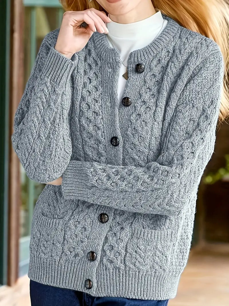 Audree - Cable Knitted Button Up Cardigan Sweater