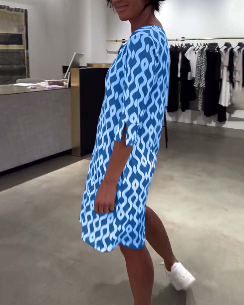 Jacqueline - Printed Mid Length High Neck Dress