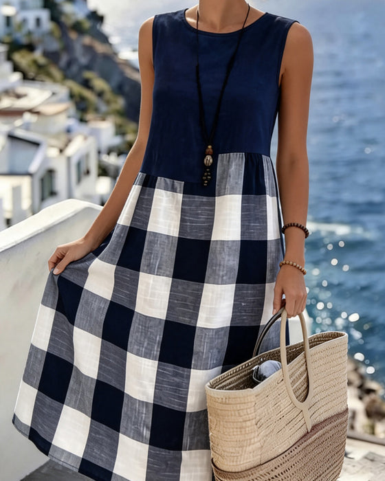 Suzina - Patchwork Plaid Sleeveless Dress