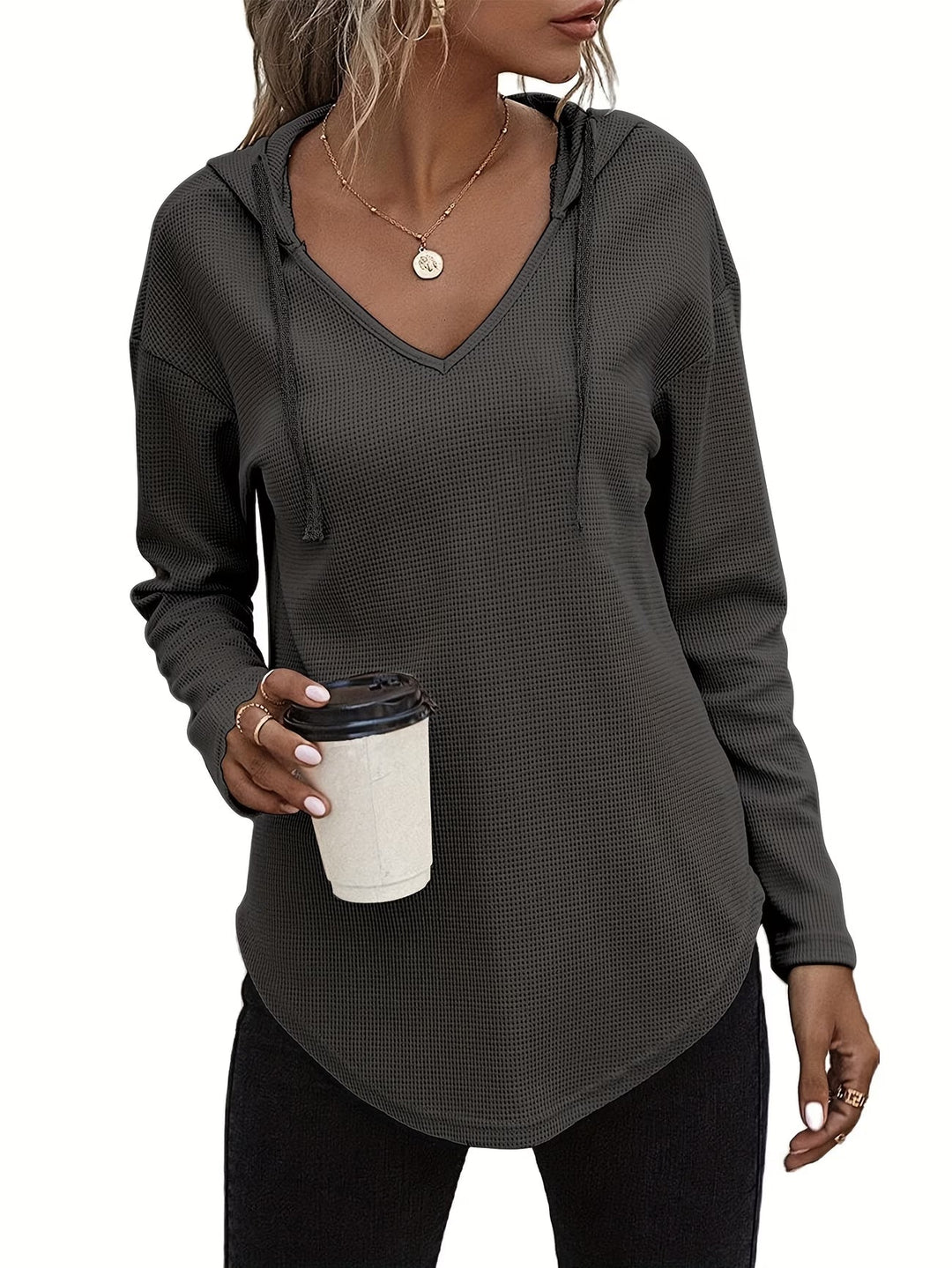 Laurette - Long Sleeve V Neck Hoodie