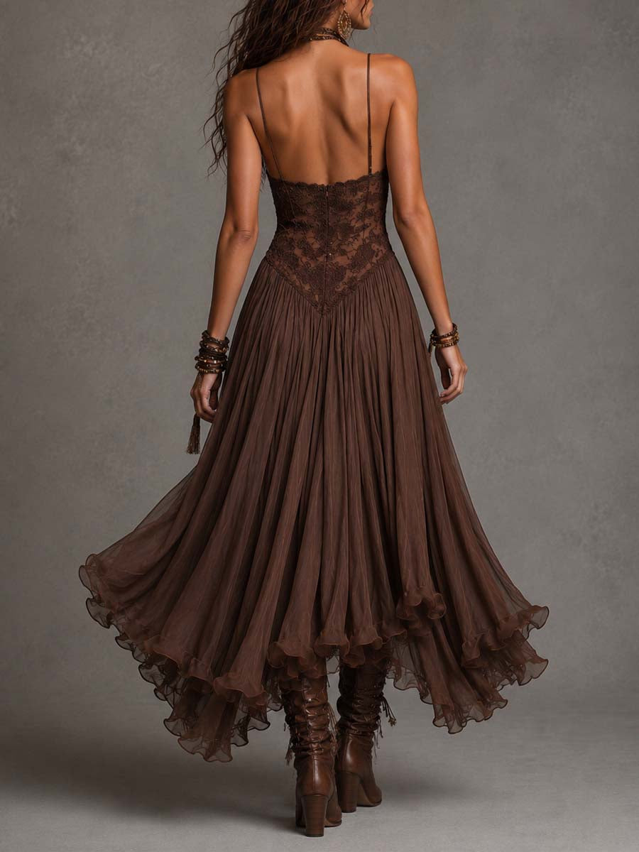 Serisha - Lace Bodice Flowing Maxi Dress