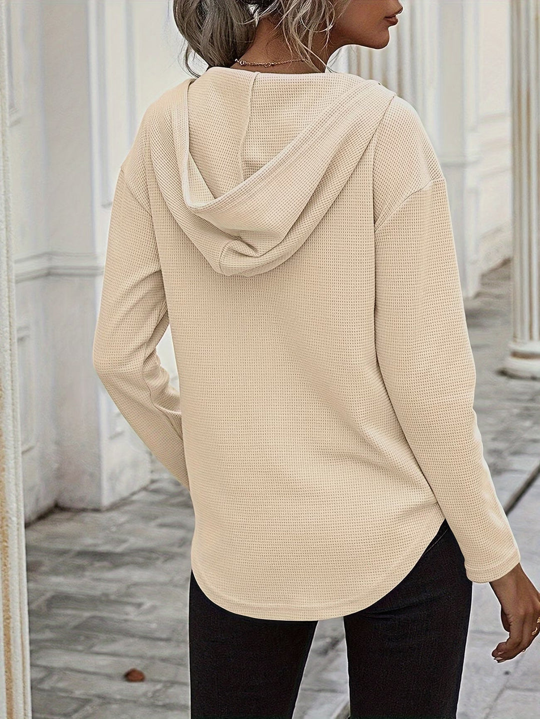 Laurette - Long Sleeve V Neck Hoodie