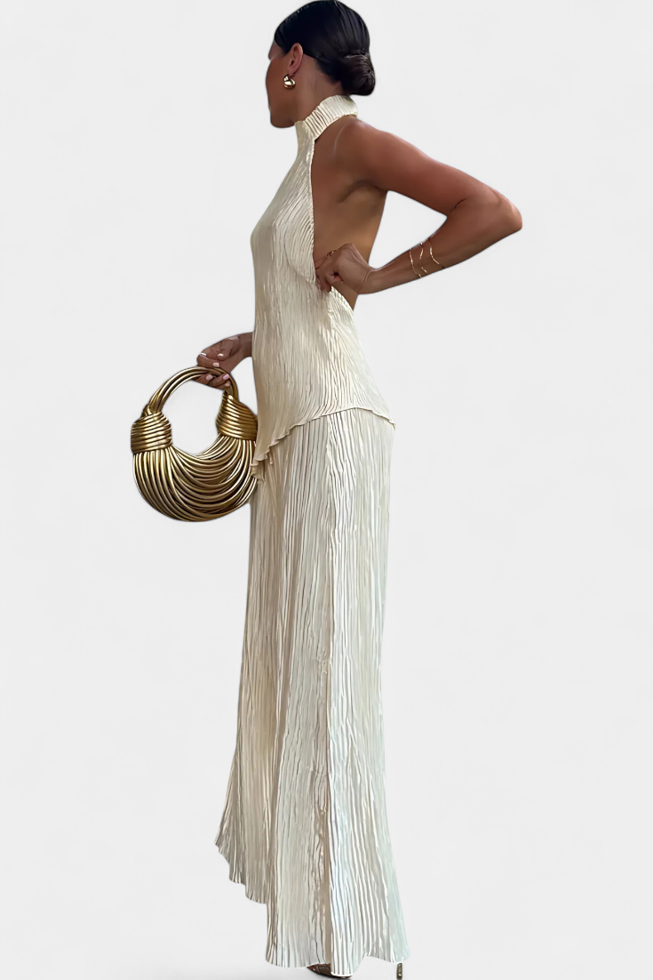 Lucindra - Asymmetrical Pleated Top And Pants