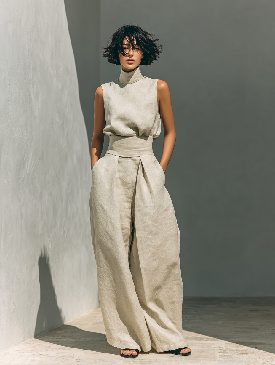 Vlatka - Sleeveless Blouse And Wide Leg Pants Set