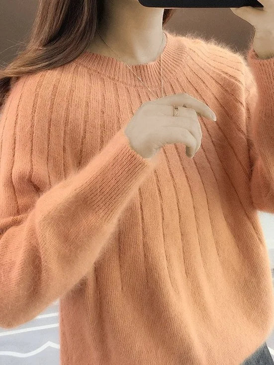Shereen - Round Neck Fluffy Sweater