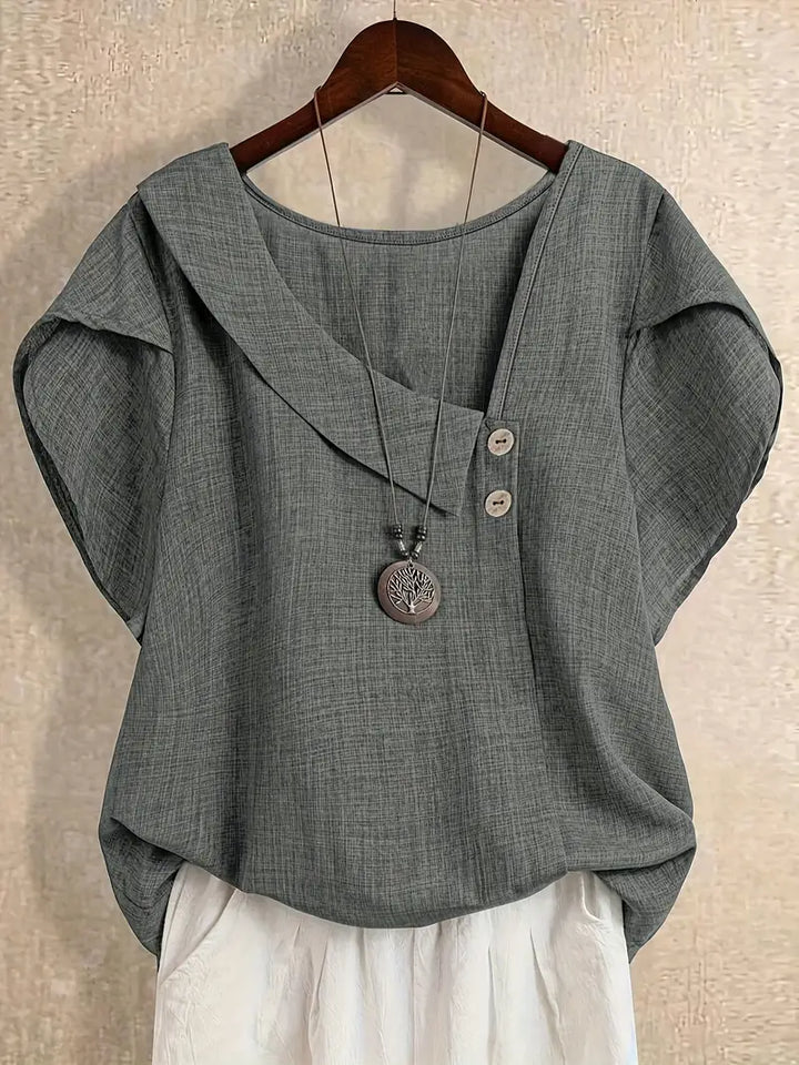 Milany - Casual Asymmetrical Neckline Blouse