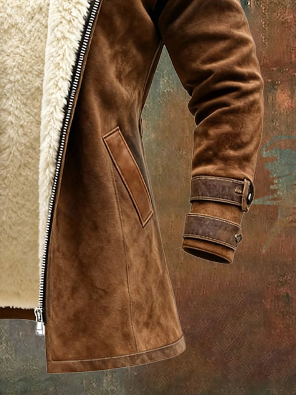 Rakibul - Retro Suede And Leather Coat With Patchwork Design