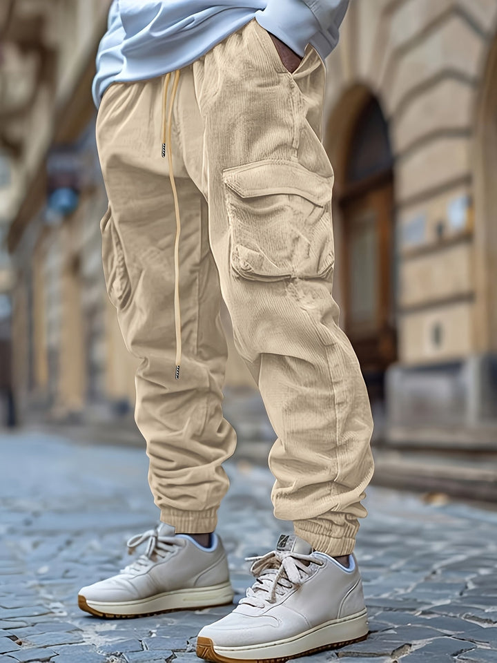 Genevieve - Corduroy Jogger Pants With Drawstring Waist