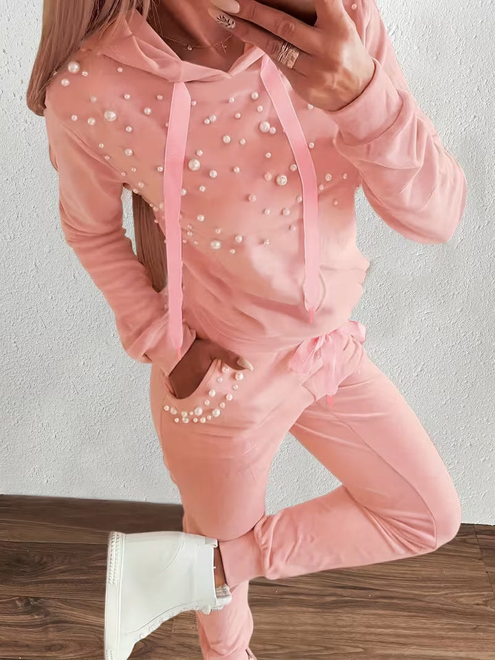 Kiarora - Pearl-Embellished Hooded Two-Piece Set