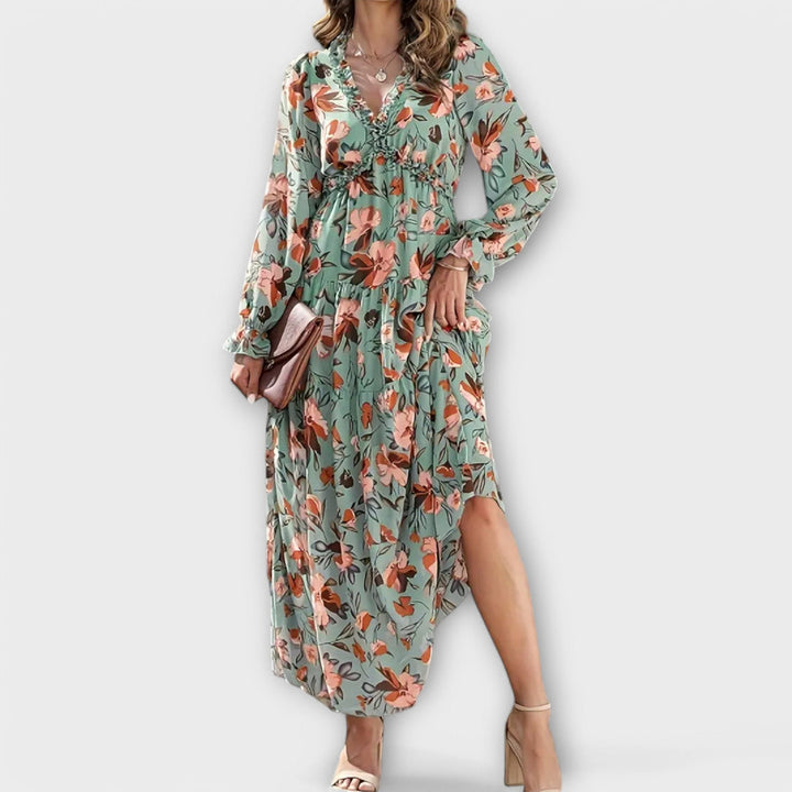 Lukrecija - Floral Print Maxi Dress With V-Neck