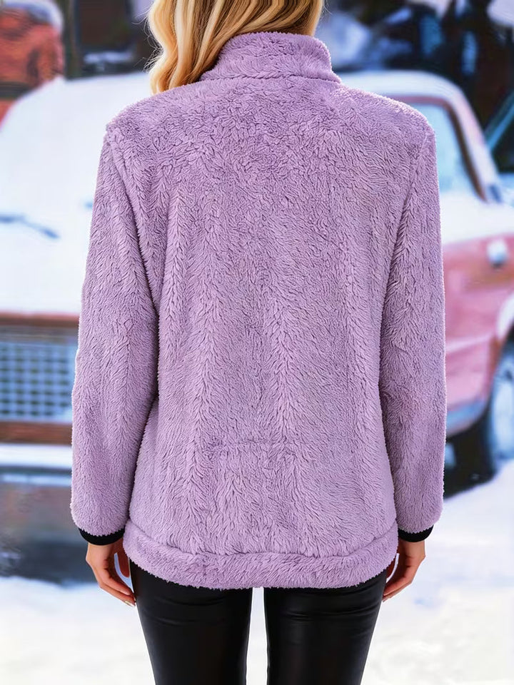Esmeetta - Fuzzy Long Sleeve Zip-Up Jacket