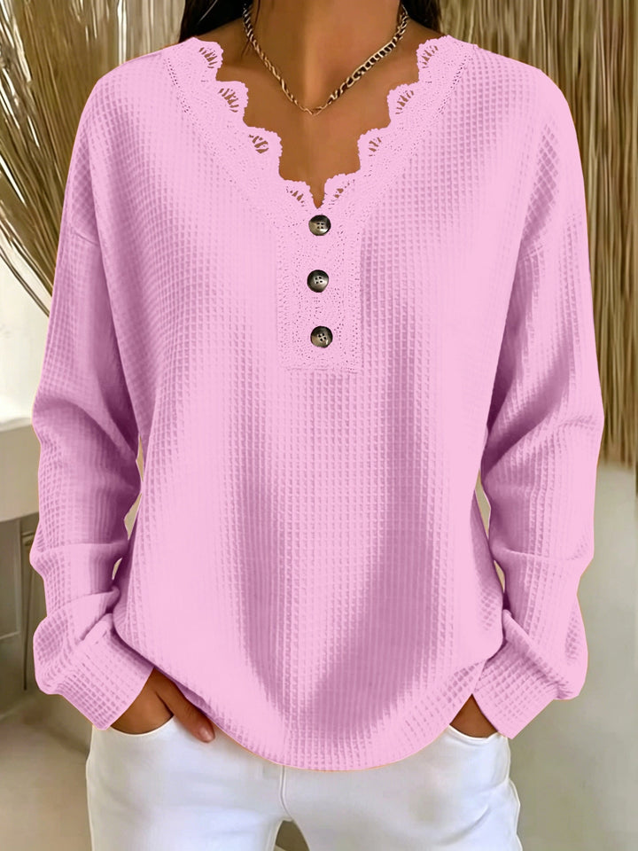 Brigeaia - Winter Long Sleeve Lace Top With Button