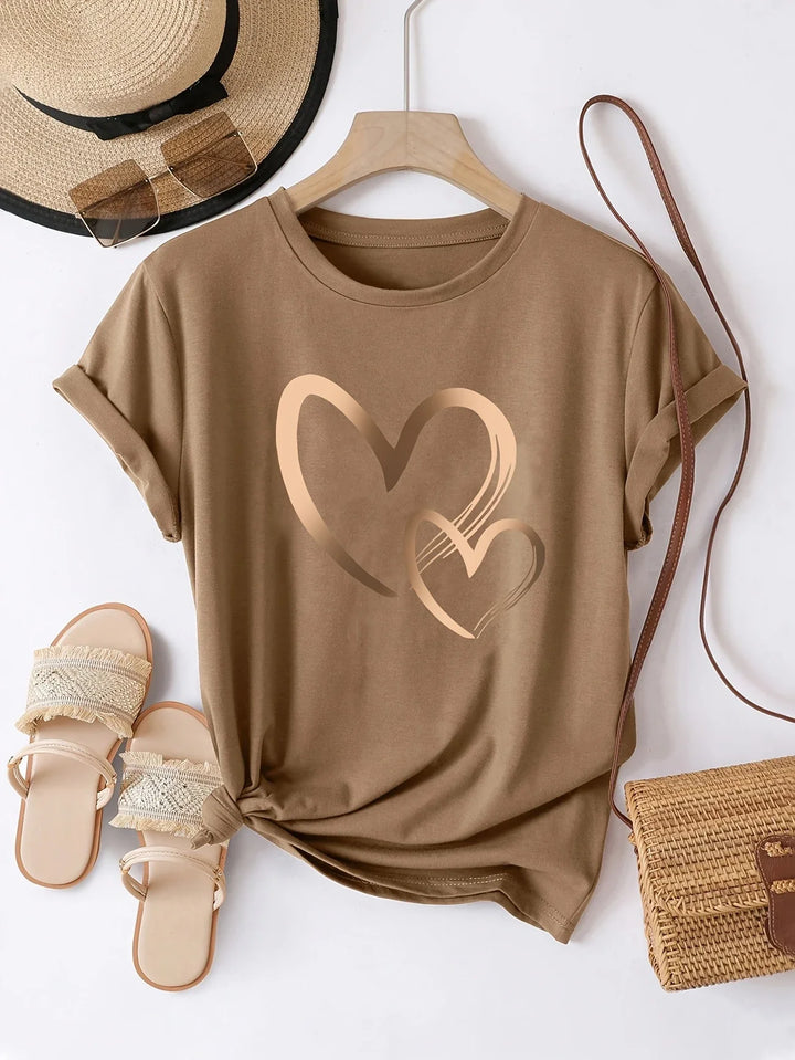 Larson - Casual Short Sleeve T Shirt With Heart Print