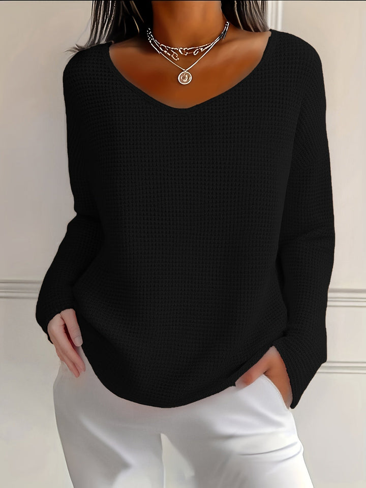 Imogurette - Waffle Long Sleeve V-Neck Shirt