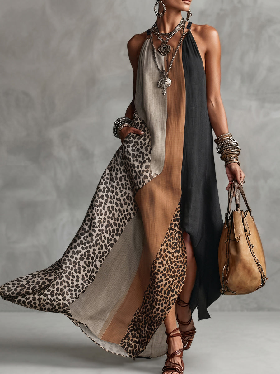 Terina - Maxi Dress With Leopard Print Paneling