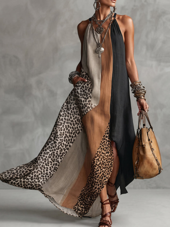 Terina - Maxi Dress With Leopard Print Paneling