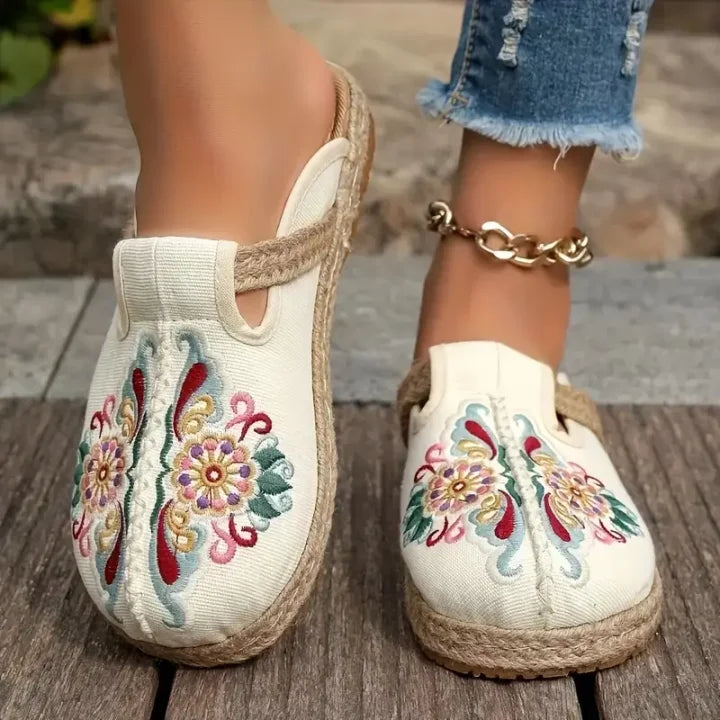 Katy - Handcrafted Cotton Floral Mules