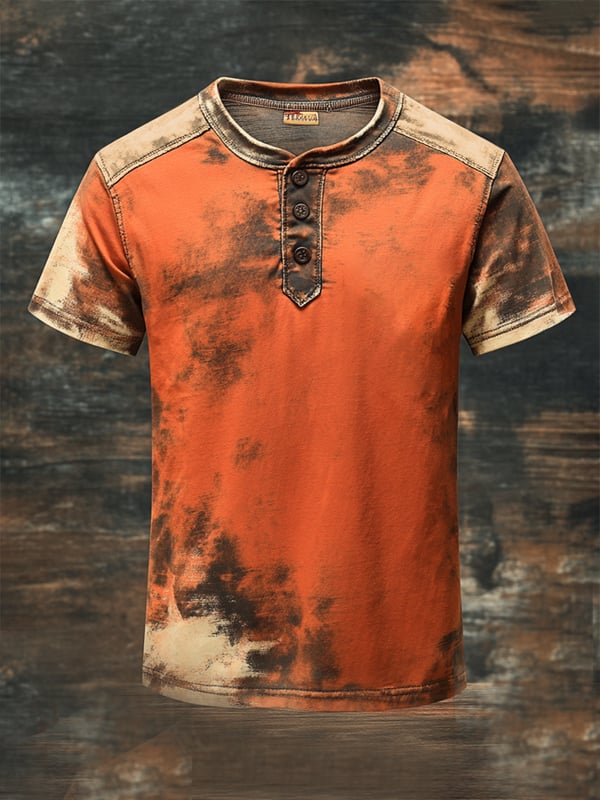 Men's Vintage Style T-Shirt With Henley Print And Short Sleeves