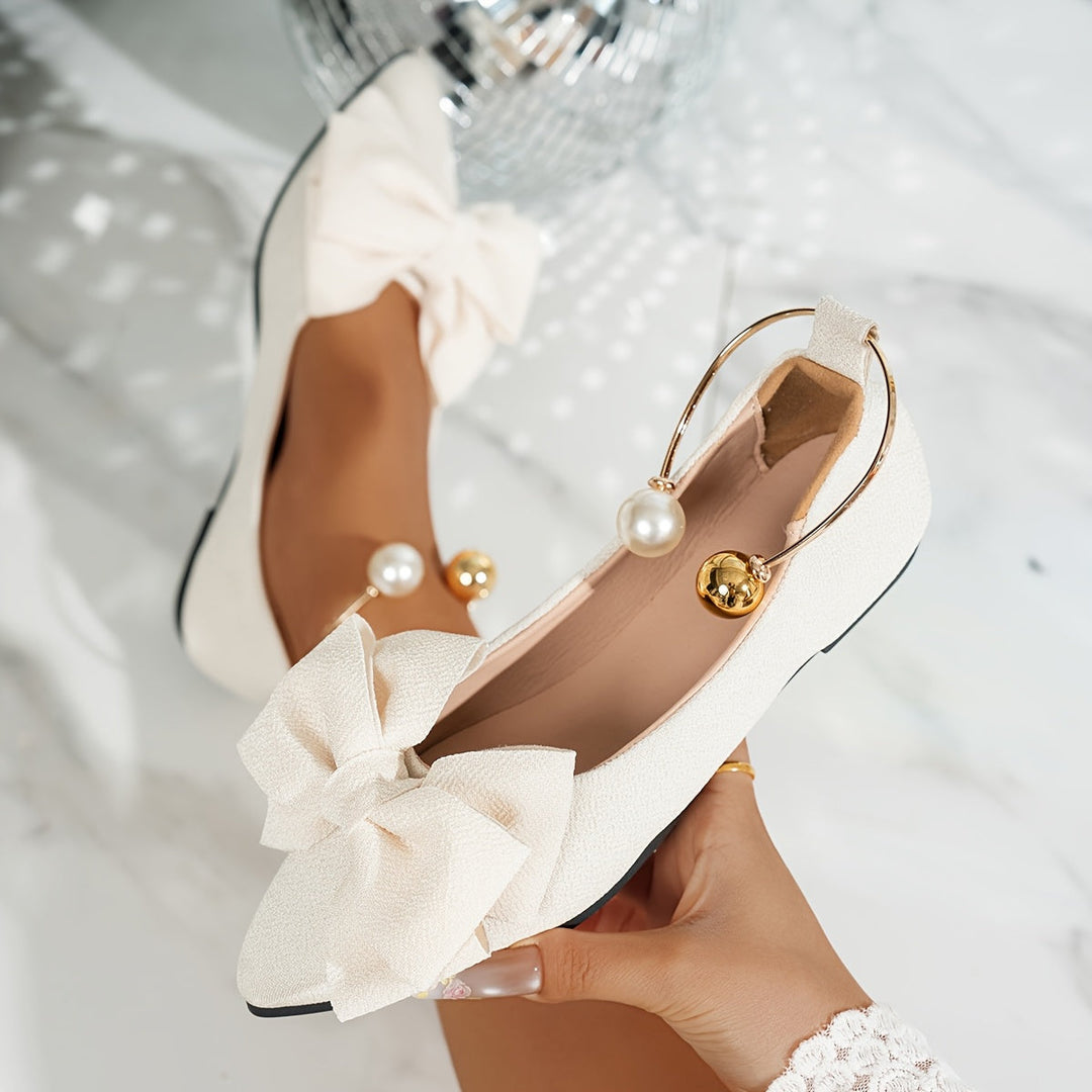 Jonita - Pointed Bow Flats With Pearl Back Strap