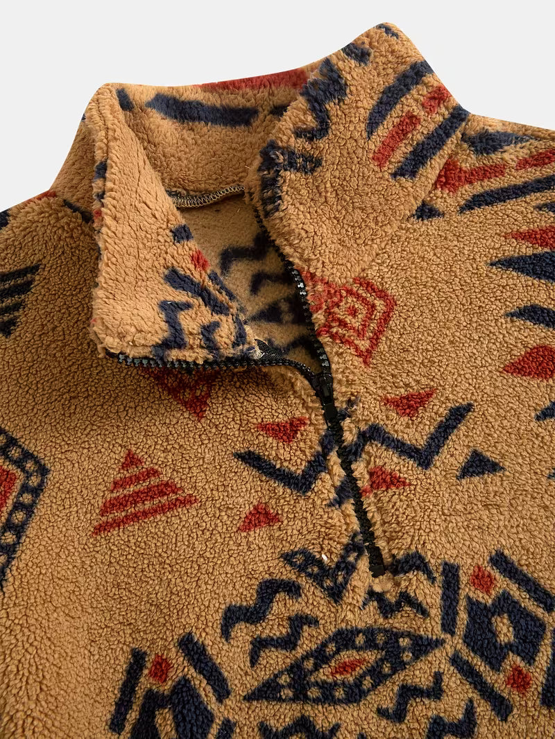 Veloelilda - Plush Ethnic Mock Neck Sweatshirt
