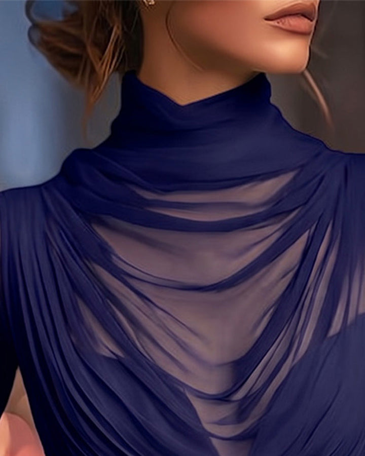 Jazmin - Sheer Draped High Neck Blouse