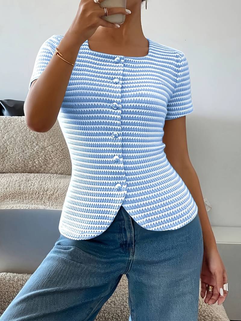 Airam - Square Neckline Open Front Shirt