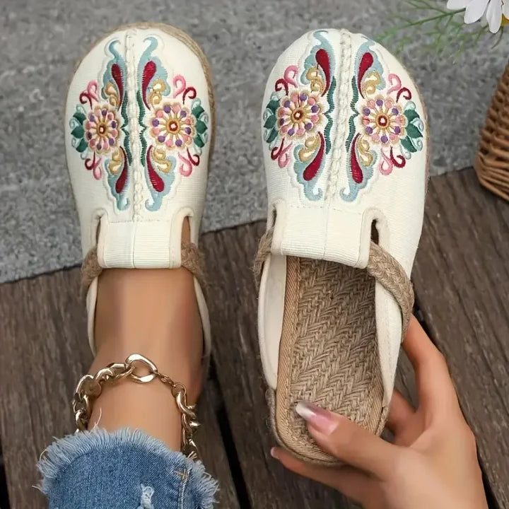 Katy - Handcrafted Cotton Floral Mules