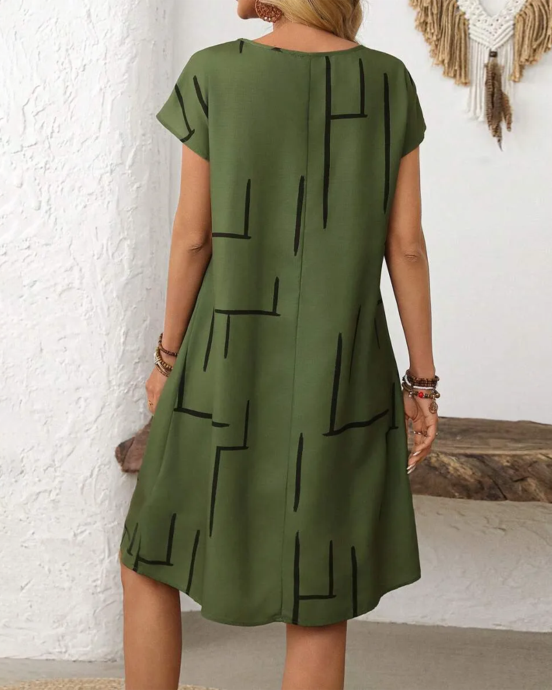 Ainee - Printed Round Neck Summer Dress