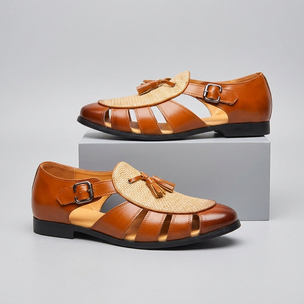 Andarson - Leather Tassel Sandals With Closed Toe