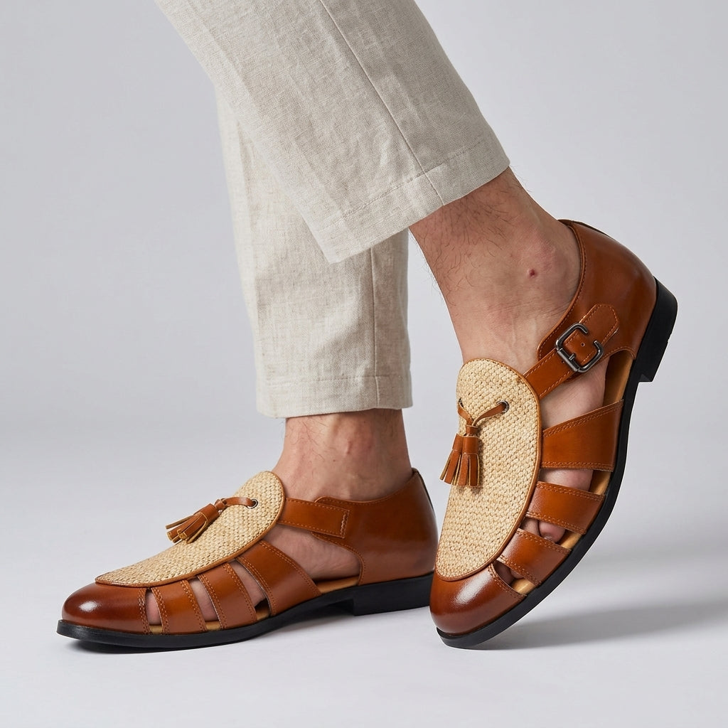 Andarson - Leather Tassel Sandals With Closed Toe
