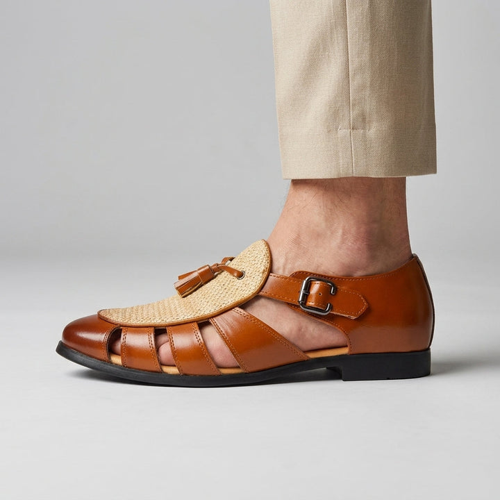 Andarson - Leather Tassel Sandals With Closed Toe