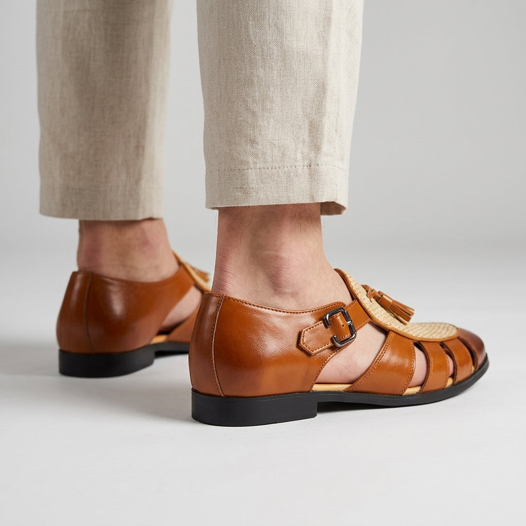 Andarson - Leather Tassel Sandals With Closed Toe