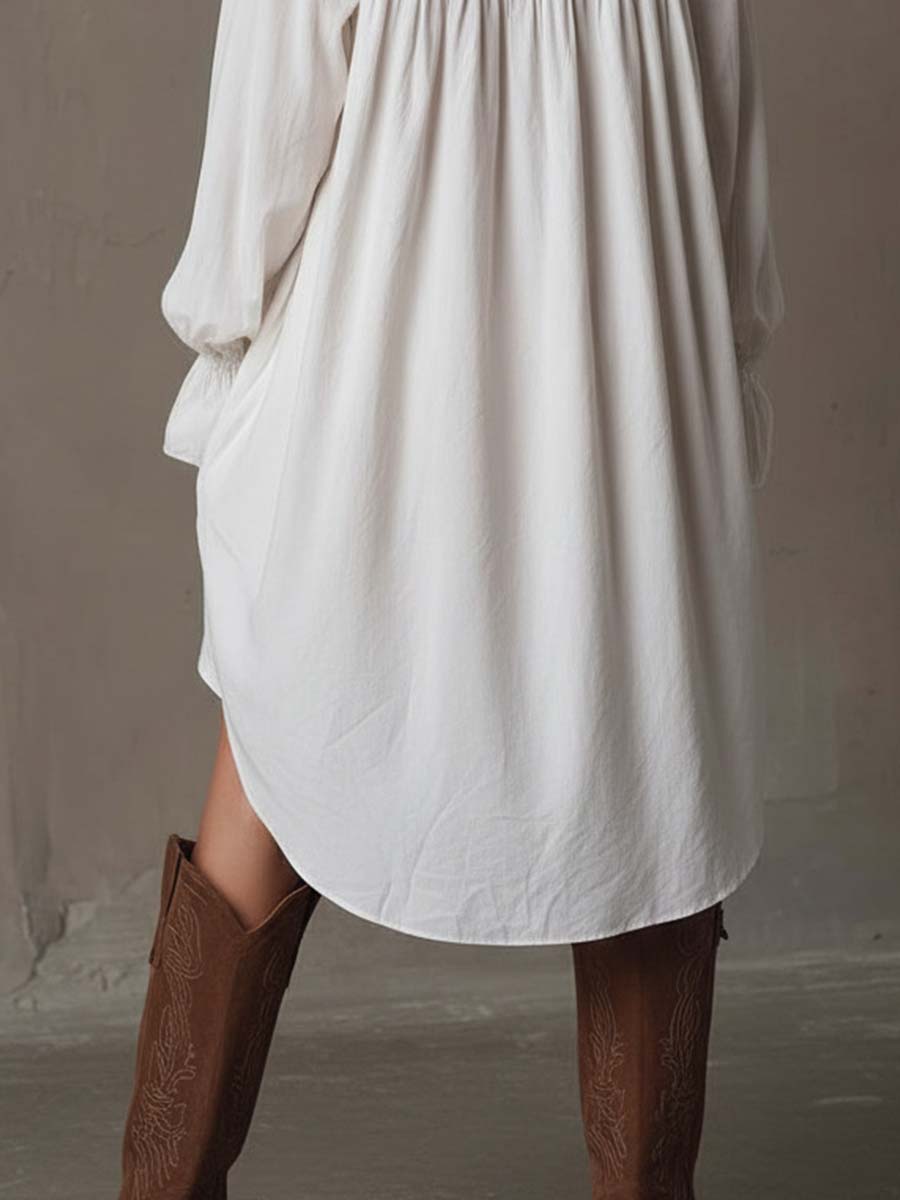 Amparo - Irregular Hem Long-sleeved Shirt Dress