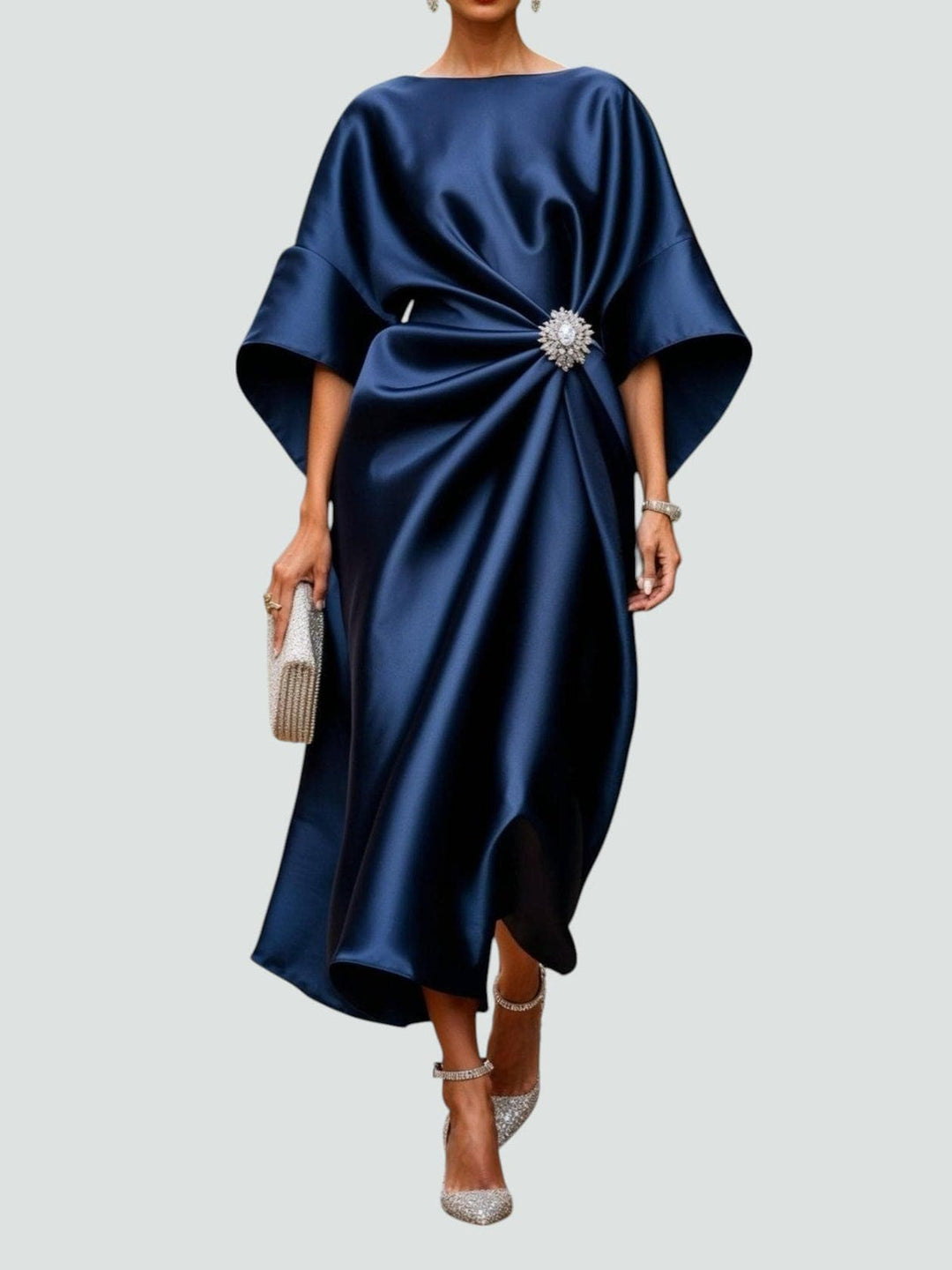 Noveine - Modern Satin Cape Sleeve Maxi Dress
