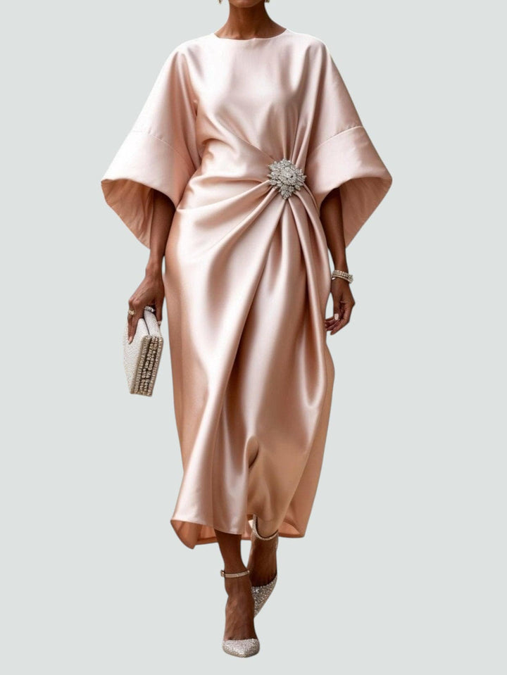 Marijona - Modern Satin Cape Sleeve Maxi Dress