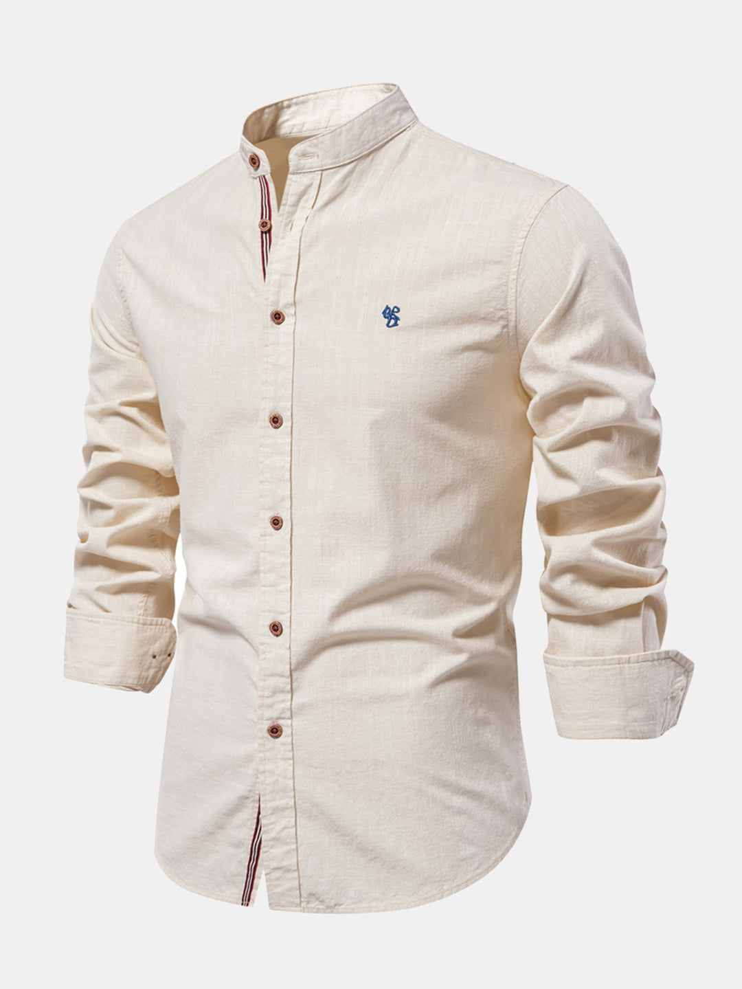 Mathias - Long Sleeve Linen Shirt With Stand Up Collar