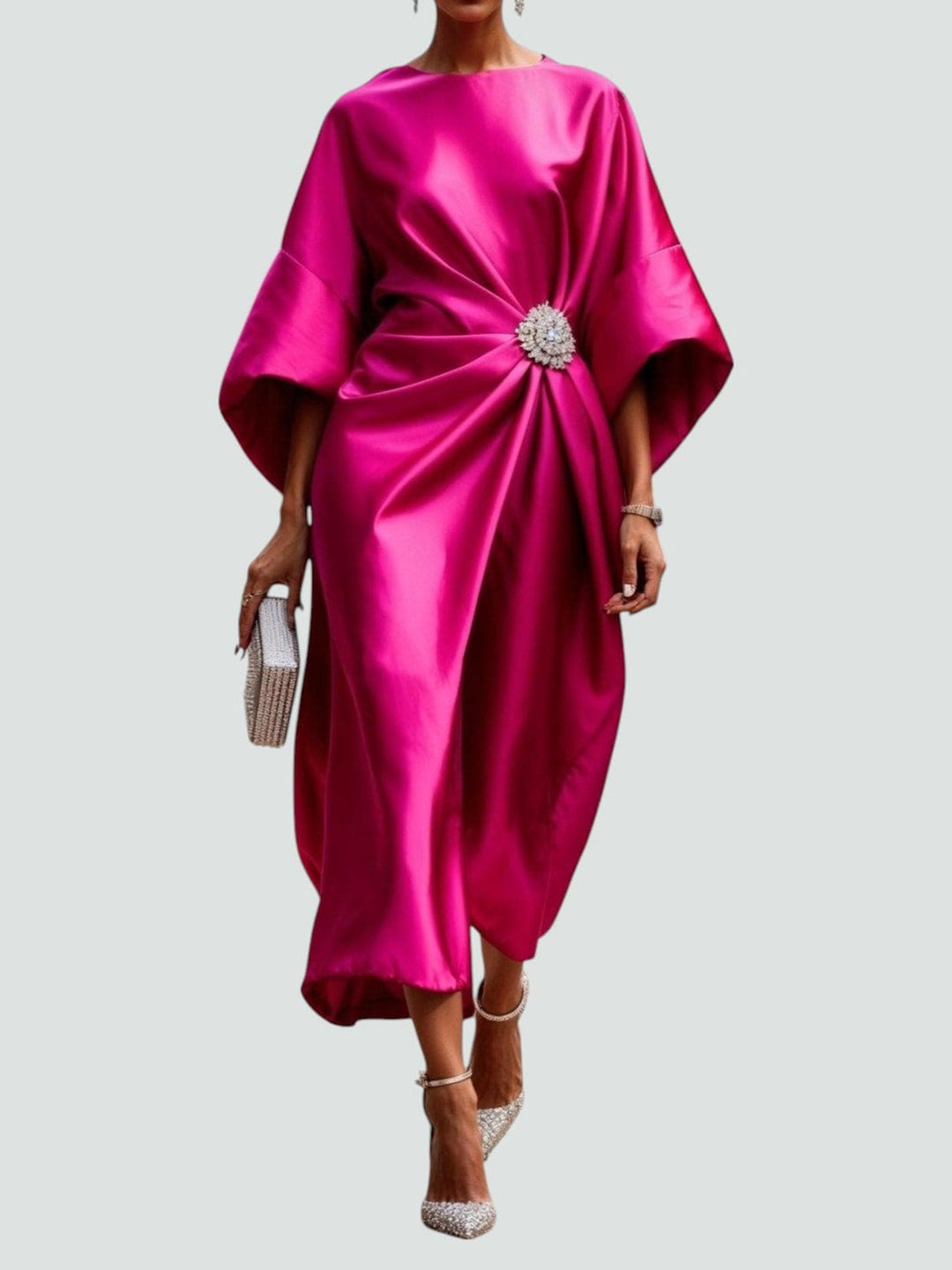 Noveine - Modern Satin Cape Sleeve Maxi Dress