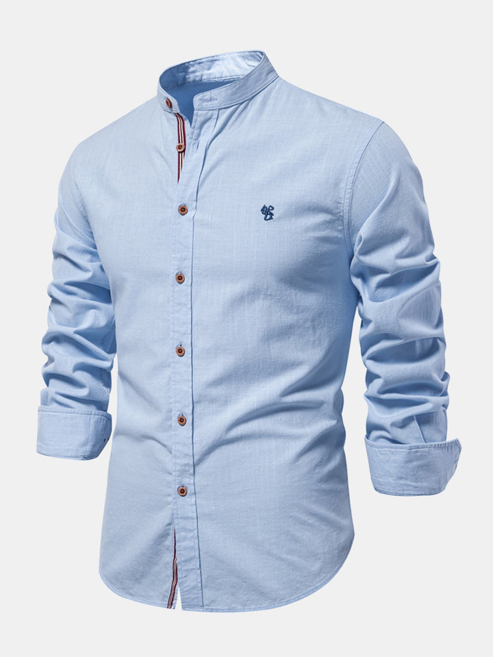 Mathias - Long Sleeve Linen Shirt With Stand Up Collar
