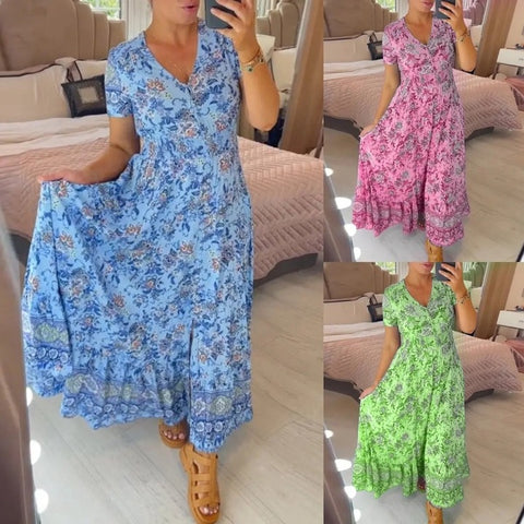Wibia - Floral Print V-Neck Dress