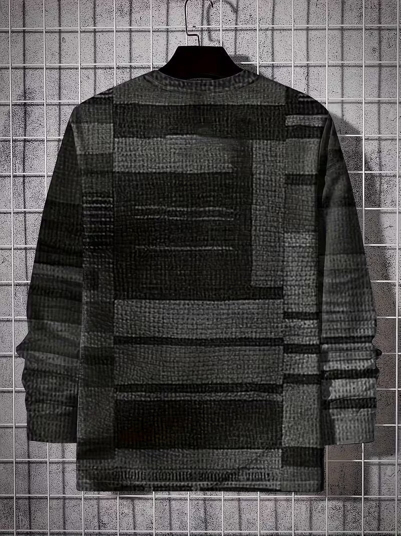 Dravric - Patchwork Geometric Print Long Sleeve Shirt