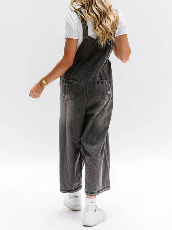 Clarice - Loose Fit Distressed Denim Overalls
